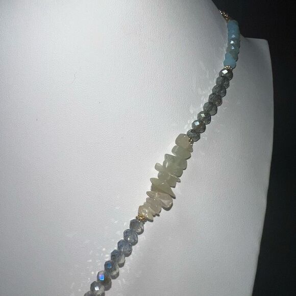 Chunky Natural Stone and Beaded Y Fringe Necklace - Picture 8 of 11